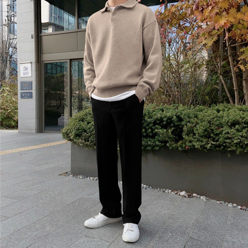 Men's Polo Collar Knit Sweater Loose Casual Sweater