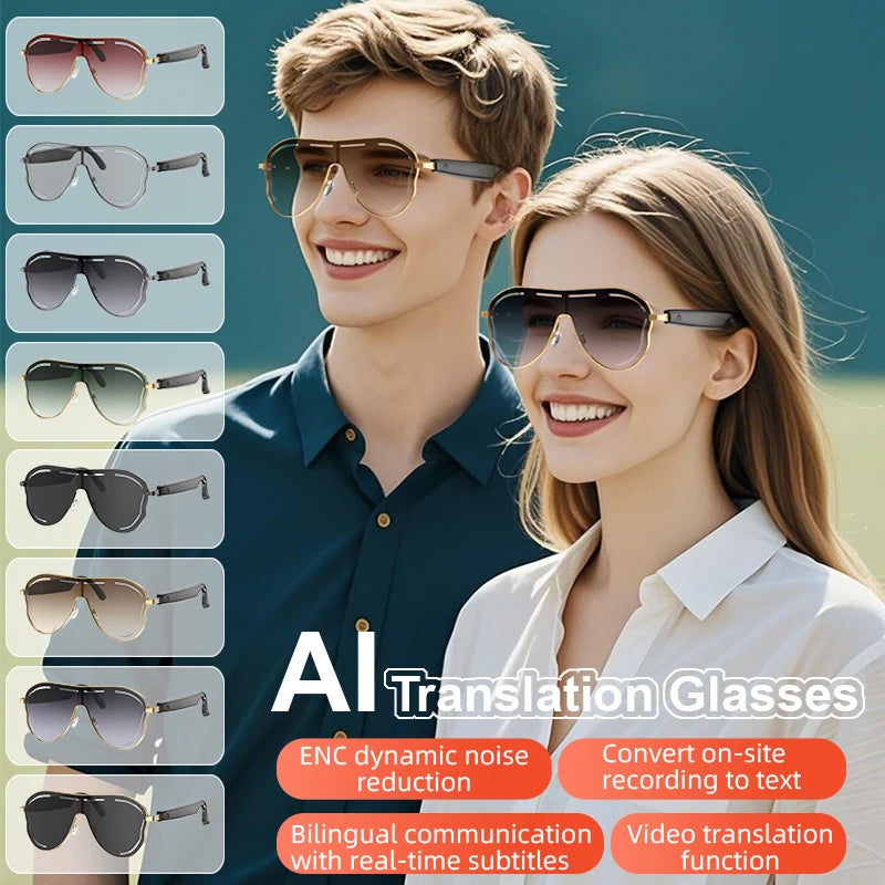 AI Smart Glasses RealTime Translation Bluetooth Sunglasses Hands-Free Call Music Voice Control Gradient Lens for Travel Business
