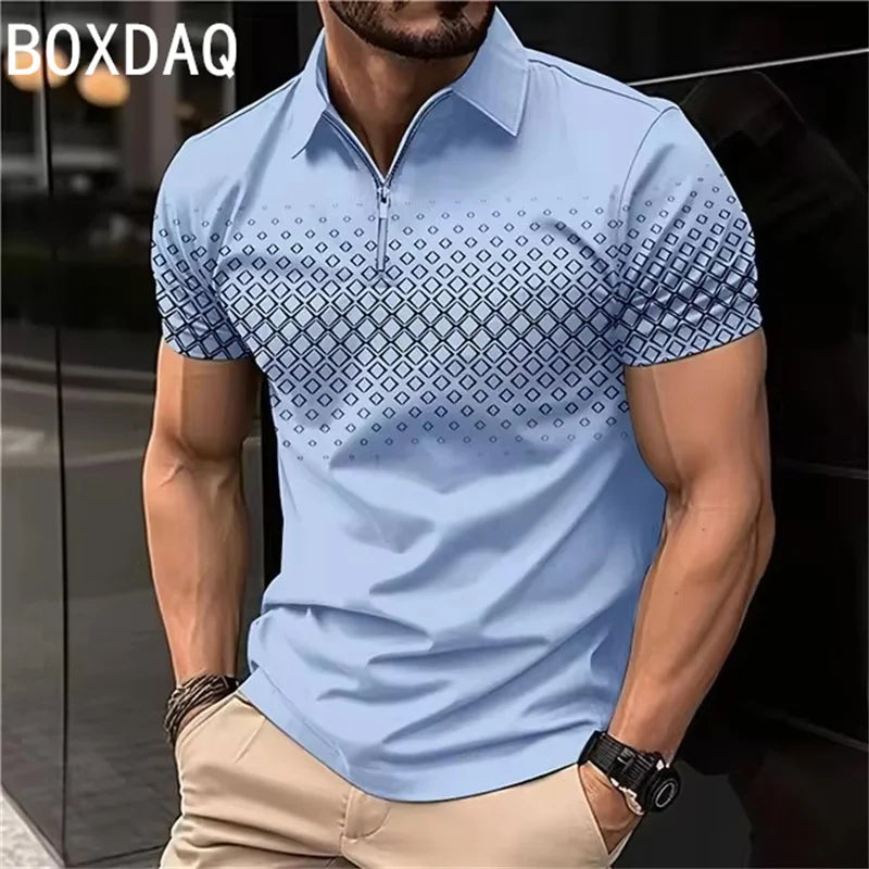 Vintage 3D Gradient Letter Printed Polo Shirt