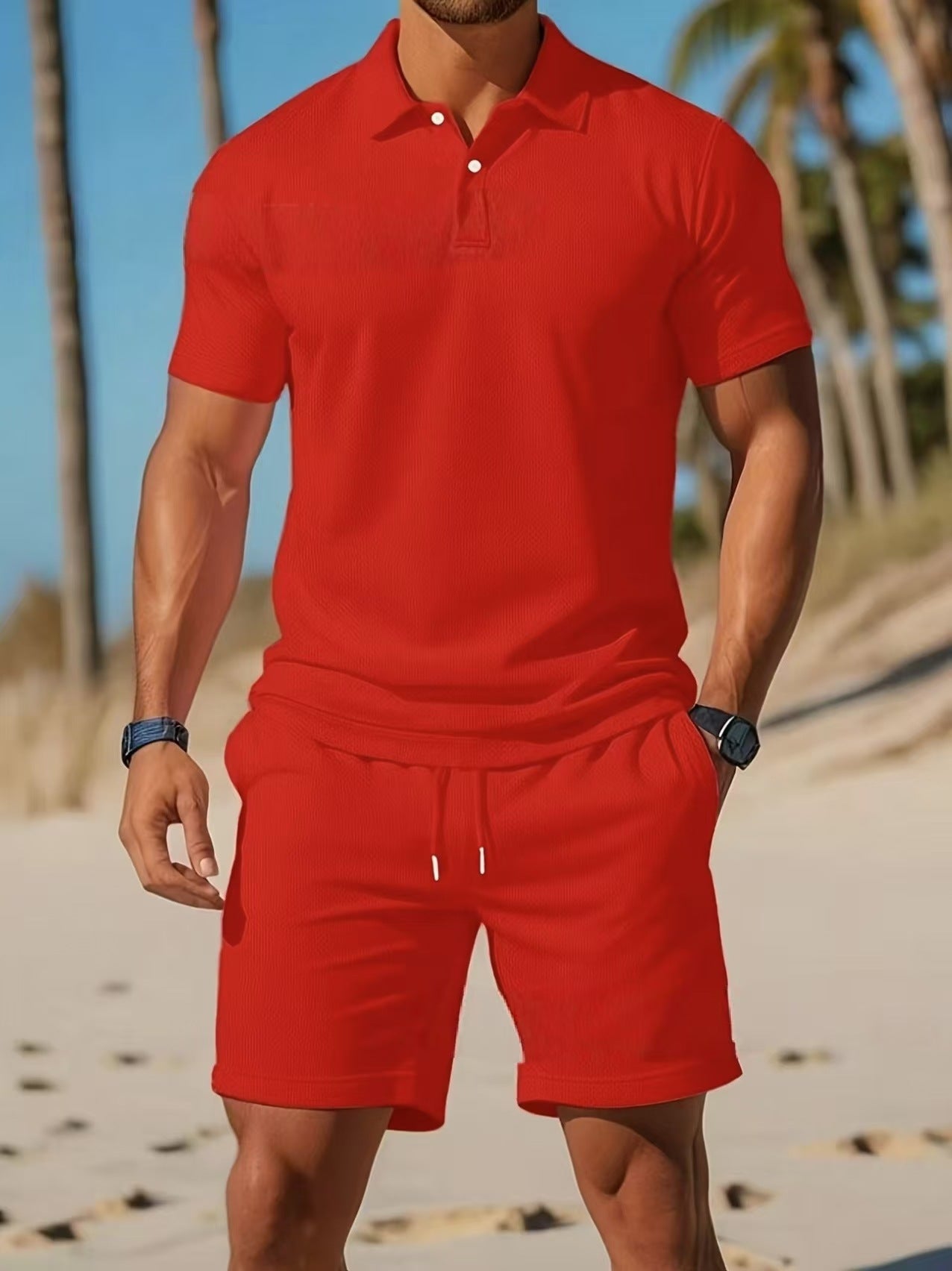 Men's Slim Fit Polo Shirt and Shorts Set