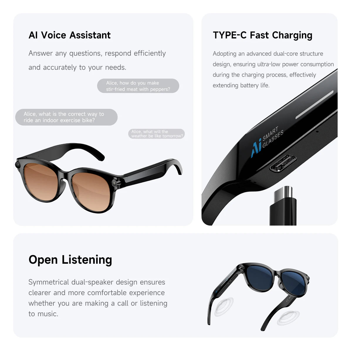 NEW AI Smart Glasses HD Camera LED light AI Translation Dialogue 290mAh Battery Meeting Video Record Outdoor Sports Sunglasses