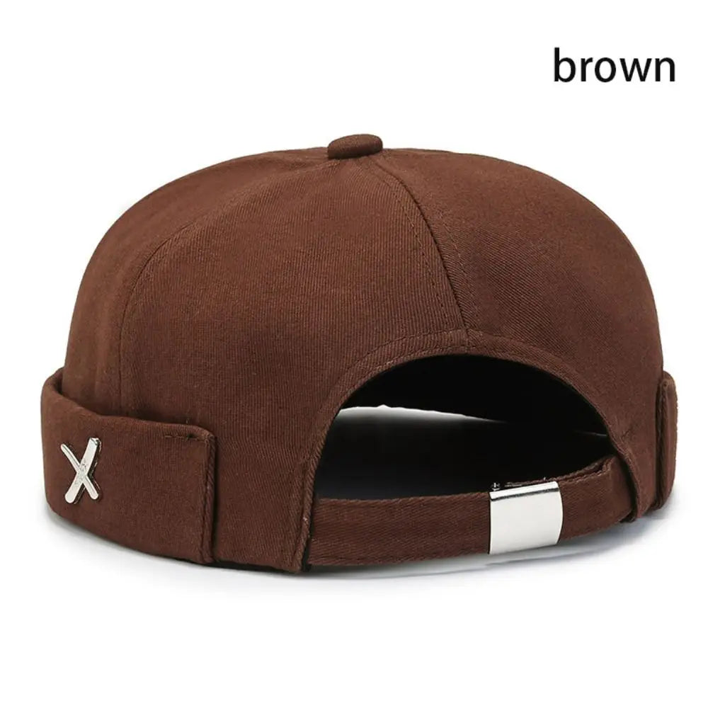 Casual Retro Brimless Hat PU Leather Adjustable Melon Skin Caps Solid Color Docker Cap Autumn Winter
