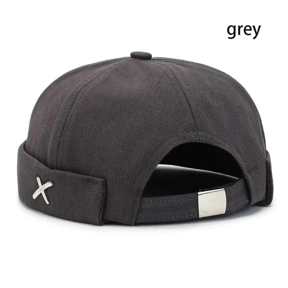 Casual Retro Brimless Hat PU Leather Adjustable Melon Skin Caps Solid Color Docker Cap Autumn Winter