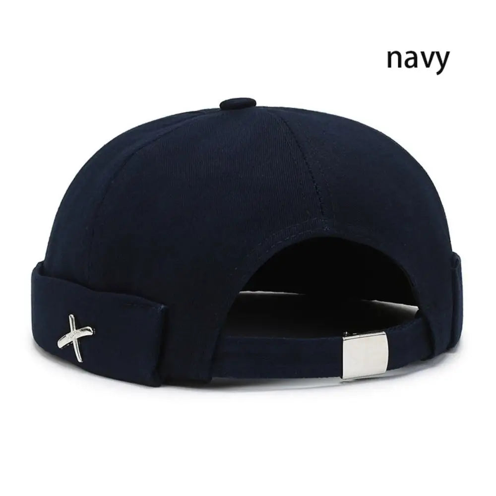 Casual Retro Brimless Hat PU Leather Adjustable Melon Skin Caps Solid Color Docker Cap Autumn Winter