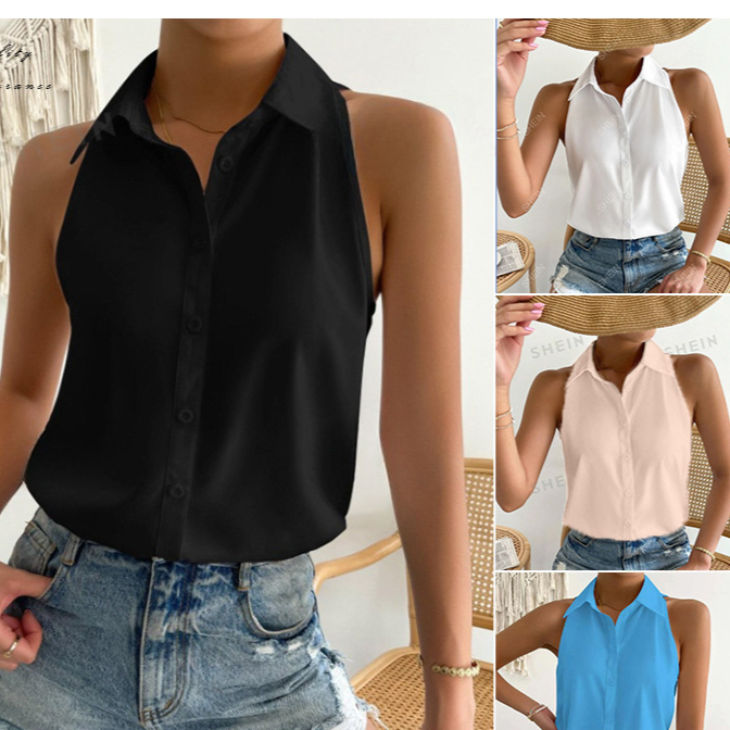 Sleeveless Satin Shirt for Women