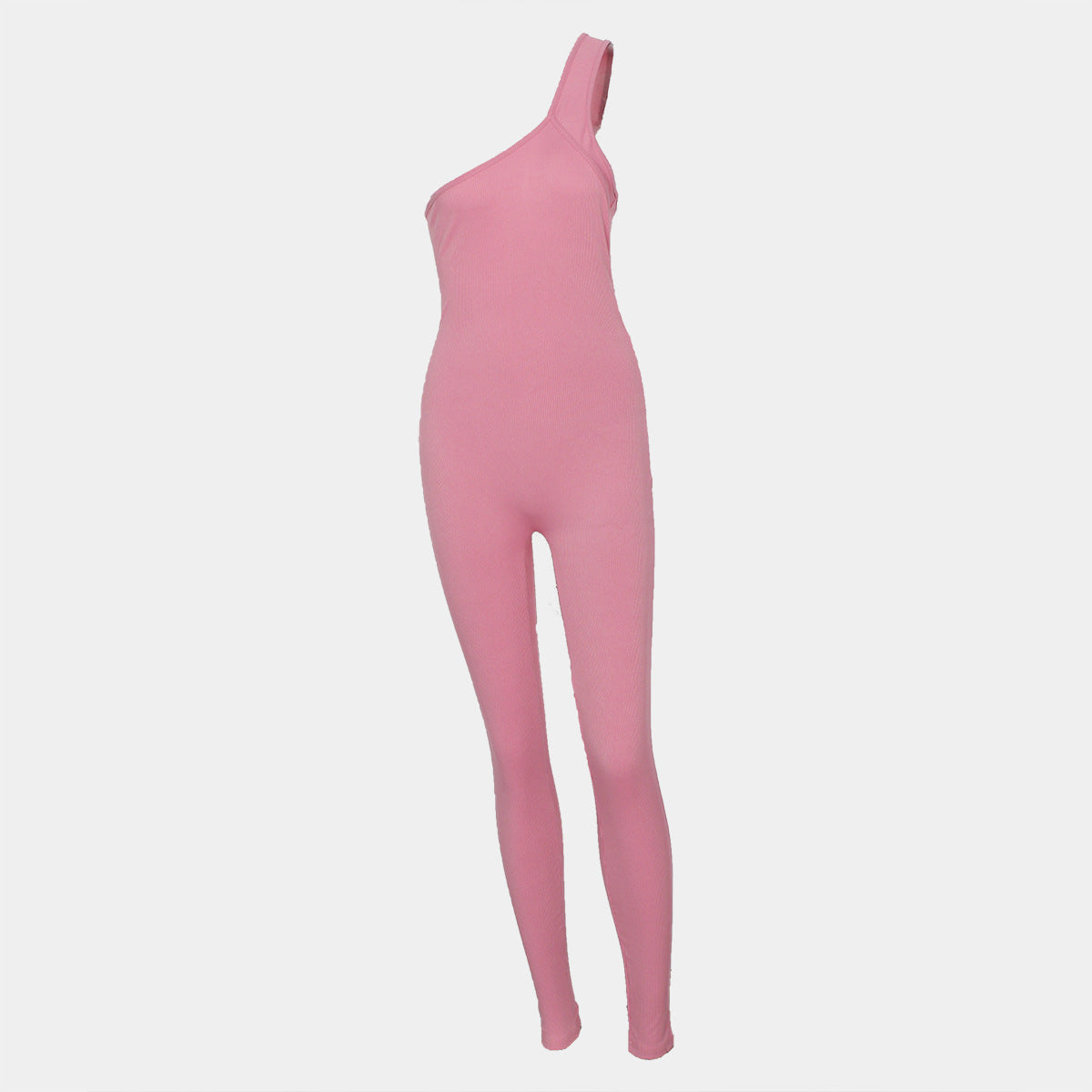 Ladies One Shoulder Solid Color Yoga Jumpsuit
