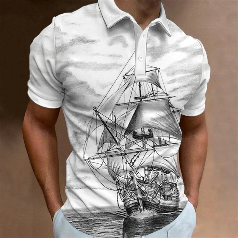 Vintage Man Polo Shirts 3D Sailing Print Summer Short-Sleeve Clothing Men Casual Streetwear Fashion Loose Men' Daily Wear New
