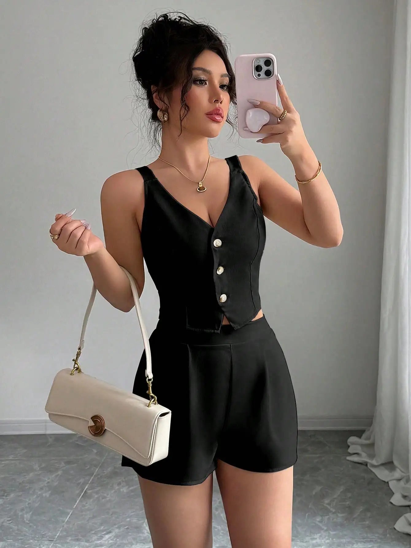 Selianne Apricot  Top + Shorts 2 Pieces Set For Women