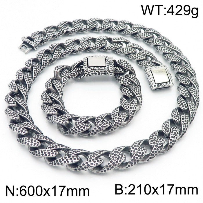 Vintage Spotted Titanium Steel Cuban Chain Set