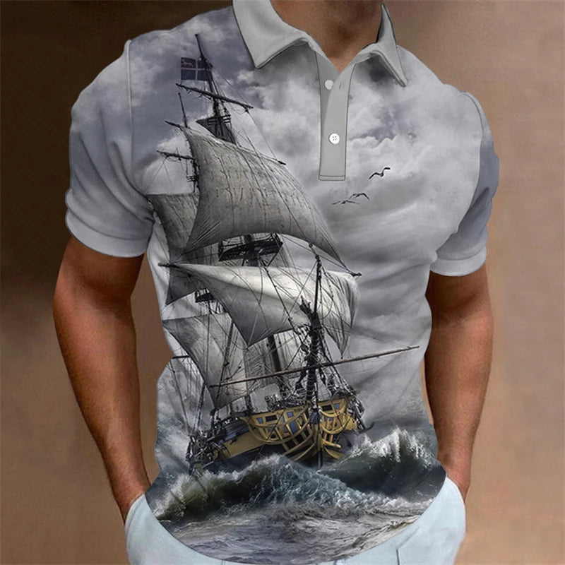 Vintage Man Polo Shirts 3D Sailing Print Summer Short-Sleeve Clothing Men Casual Streetwear Fashion Loose Men' Daily Wear New