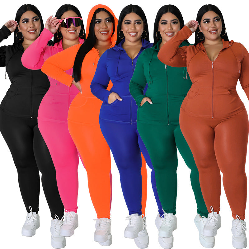 Plus Size Ladies Activewear Set: Zip Hoodie & Pants