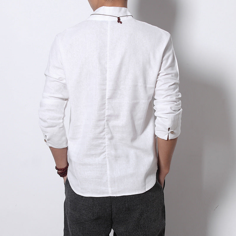 Mens Long Sleeve Linen Cotton Shirt
