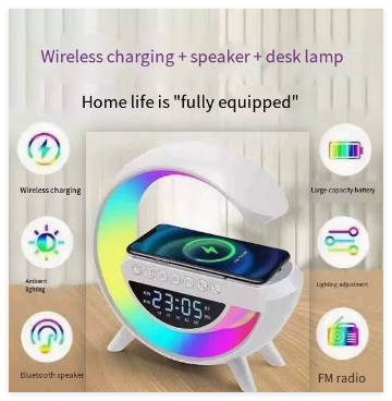 Smart G Lamp Night Light Bluetooth Speaker Wireless Charger LED RGB Alarm Clock