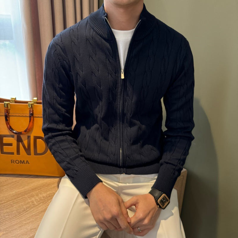 Plus-size cable knit sweater for men