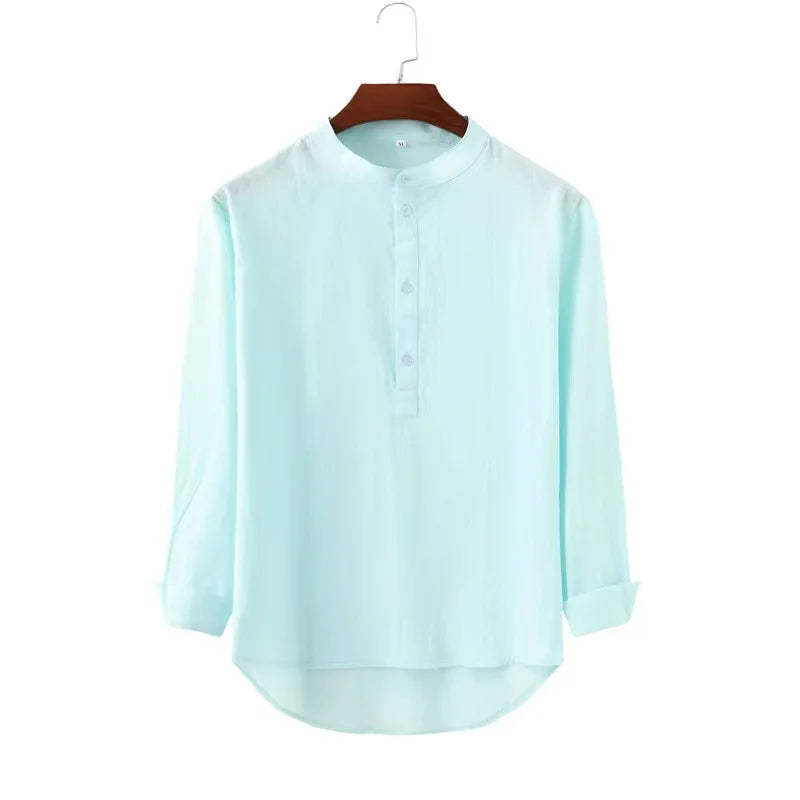 Long Sleeve Henley Cotton Linen Shirts