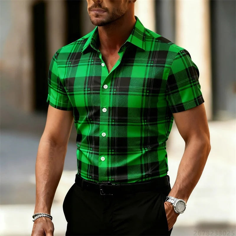 Men's Casual Short-Sleeve Plaid Shirt