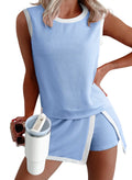 2026 Summer Casual Sports Style Women's Two-piece Fashionable Round Neck Loose Sleeveless Top+high Waisted Patchwork Shorts Set