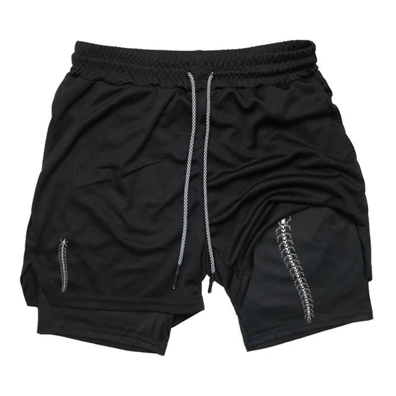 Print 2 in 1 Running Shorts for Men Gym Workout Compression Shorts with Phone Pocket Towel Loop Summer Sport Athletic Activewear