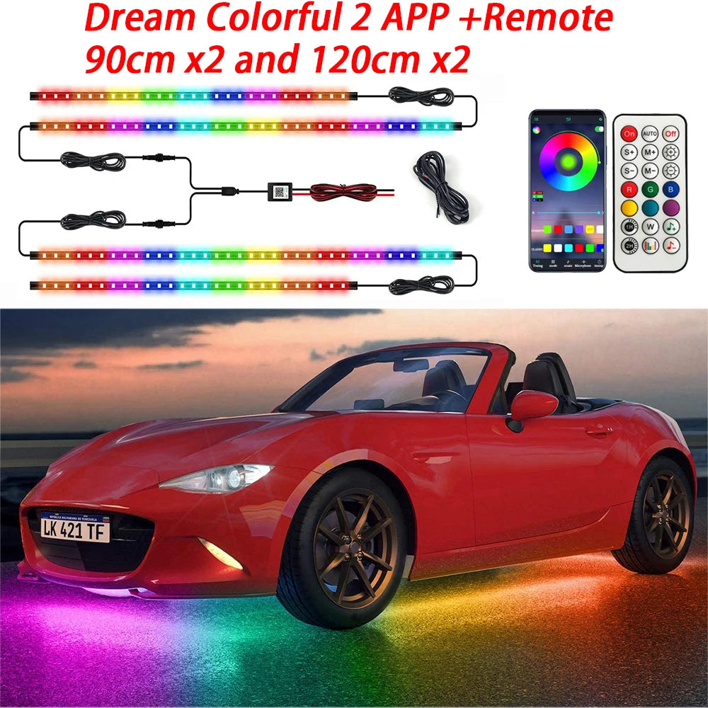 RGB Flexible Car Underglow Light Strip 12V LED Underbody Ambient Light With App Control Neon Auto Decorative Atmosphere Lamps