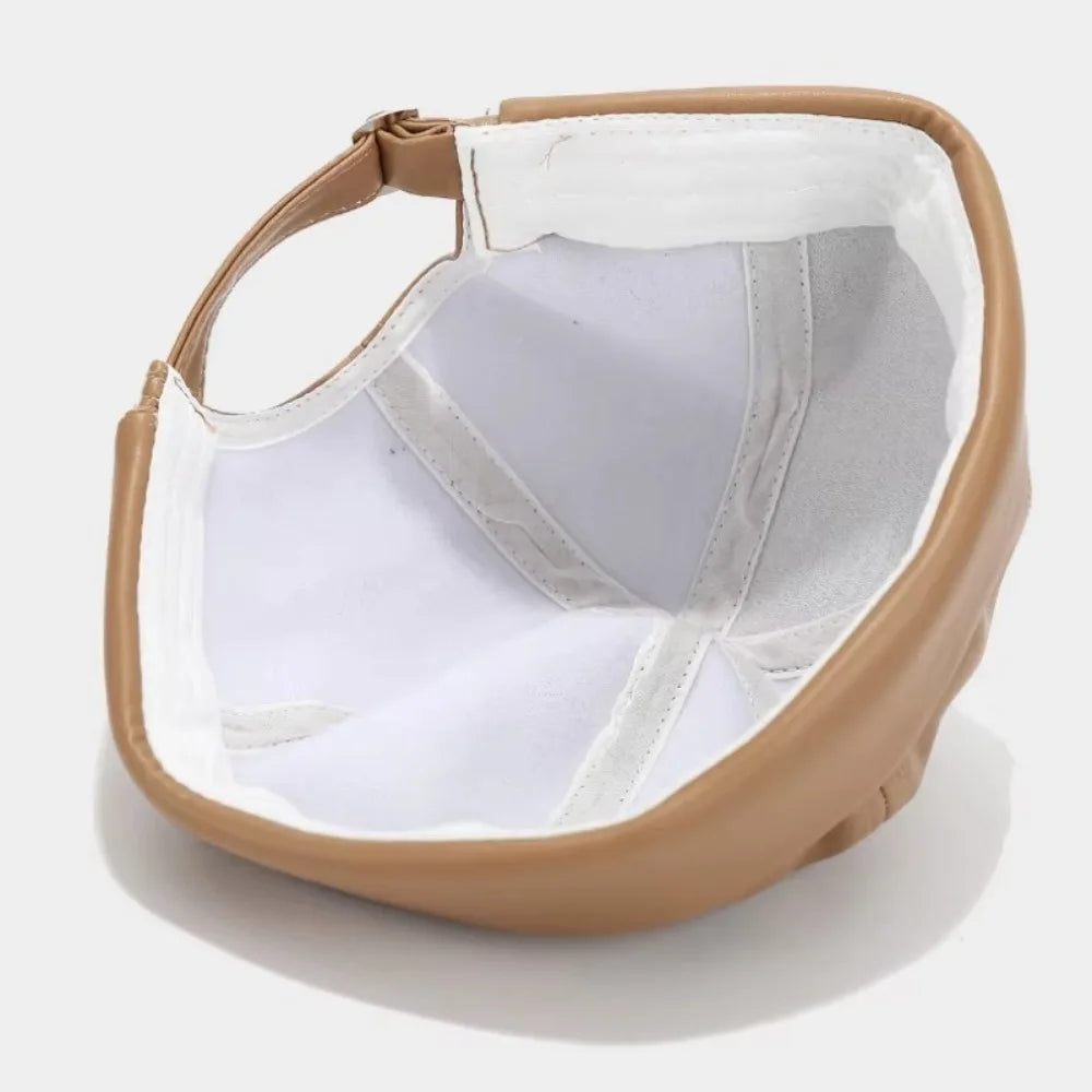 Casual Retro Brimless Hat PU Leather Adjustable Melon Skin Caps Solid Color Docker Cap Autumn Winter