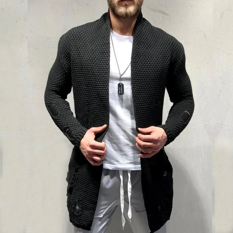 Men's Fashion Long Knitted Cardigan Trench Coat