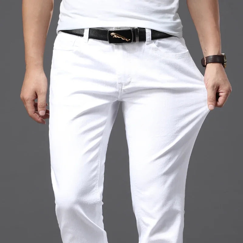 Men Slim White Stretch Pants