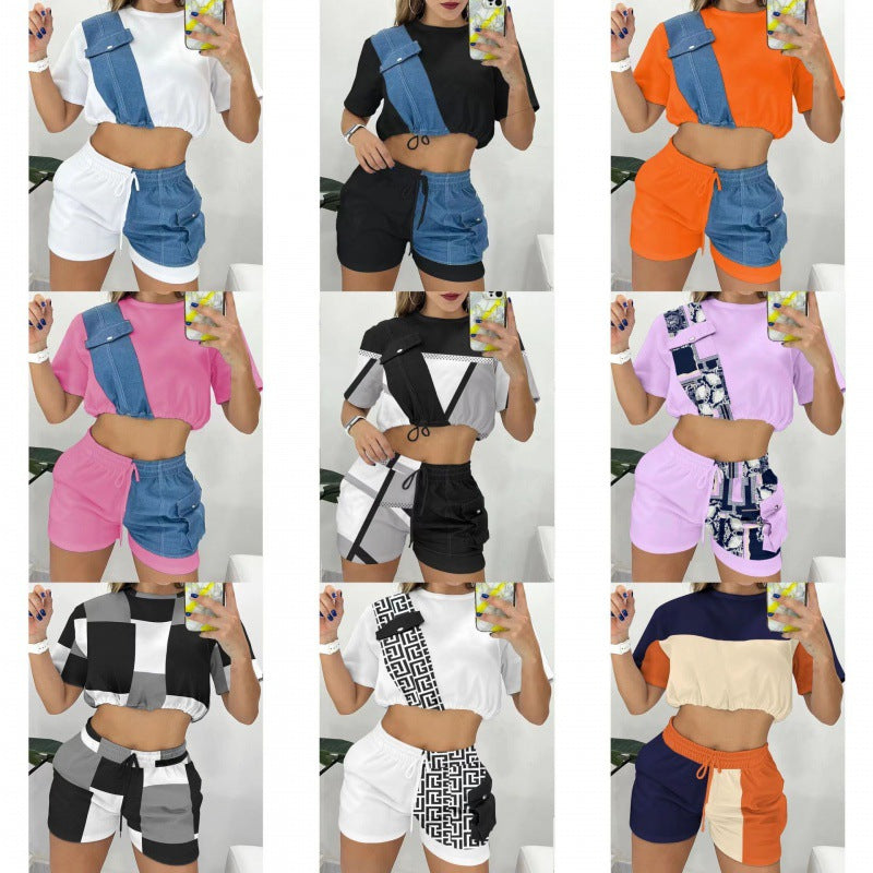 The Denim Short Sleeve Shorts Set