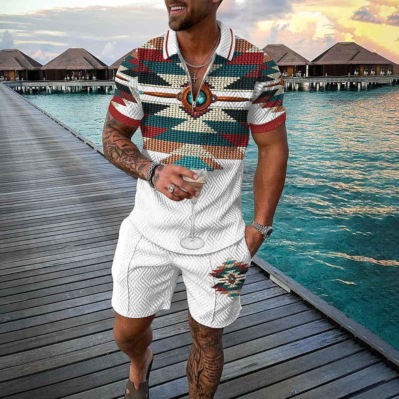 Fu Polo Shirt+Shorts 2 Piece Outfit