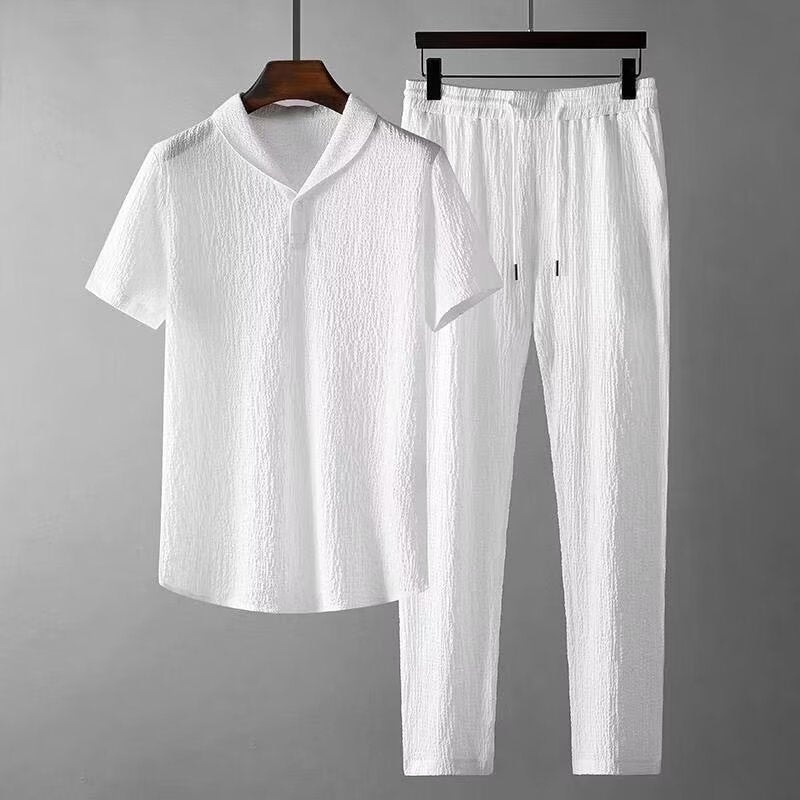 The Cuban Collar Short-Sleeved Two-Piece Set
