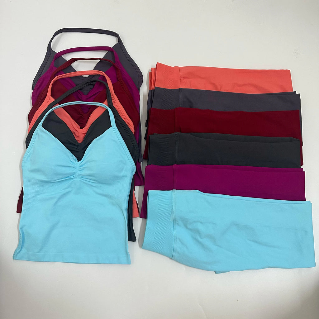 2 Pieces Set Yoga Leggings Set Women Backless Tank Tops High Waist Scrunch Gym Suit Fitness Clothes Outfit Yoga Set