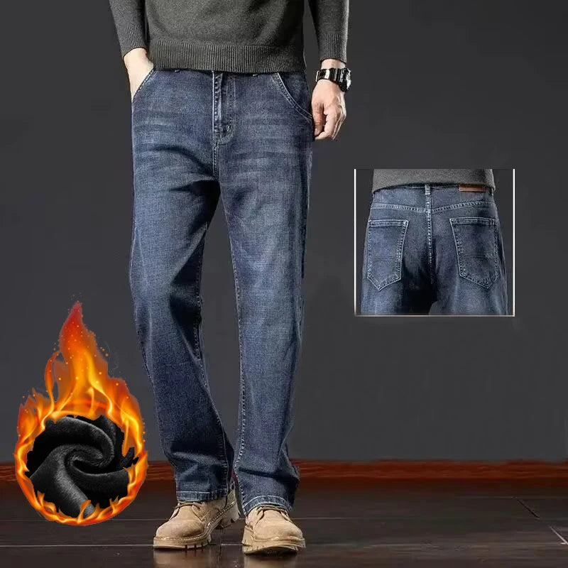 Snow Warm Plush Denim Pants