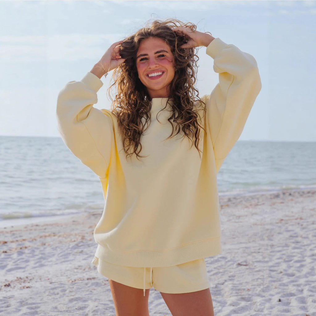 Round Neck Sweatshirt and Shorts Set