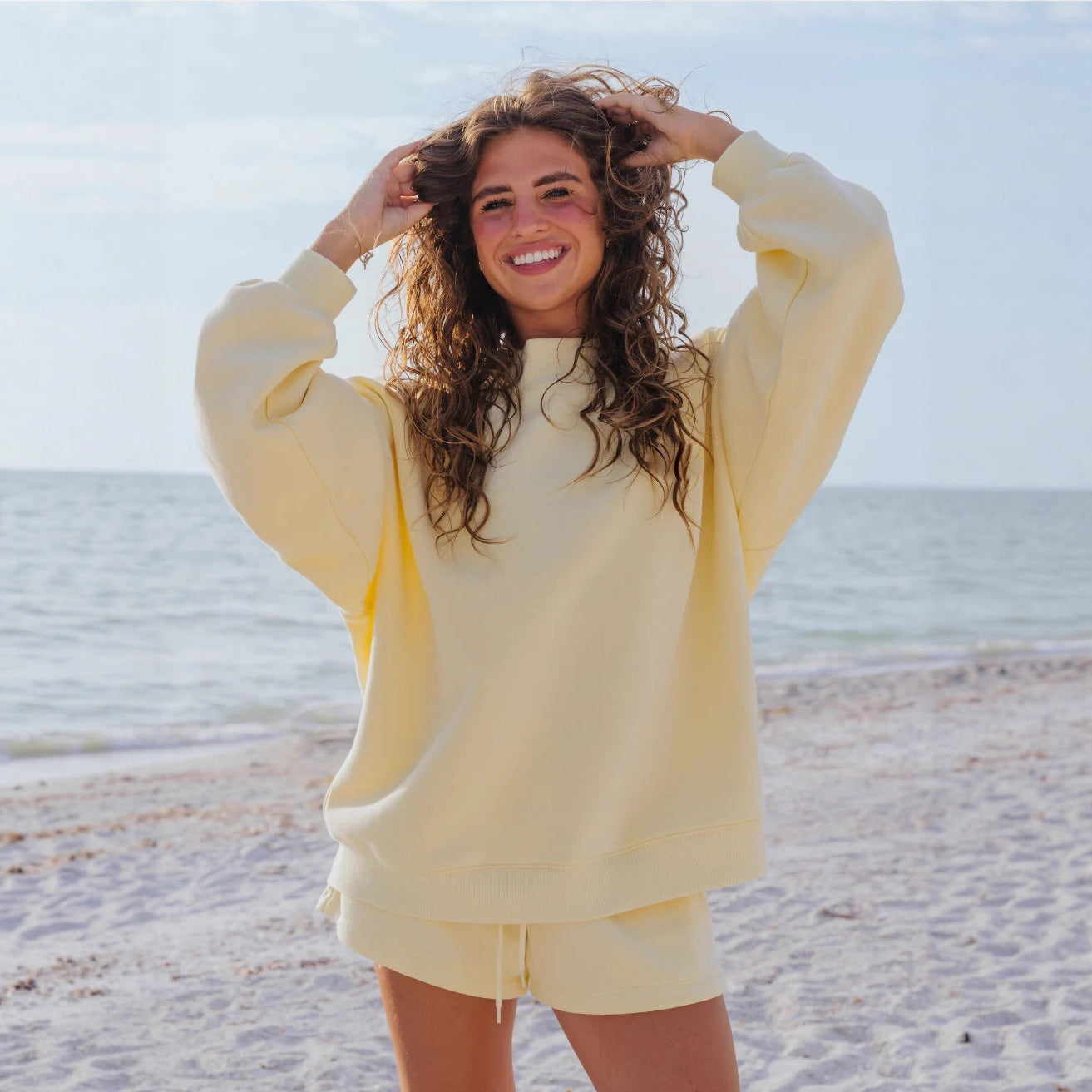 Round Neck Sweatshirt and Shorts Set