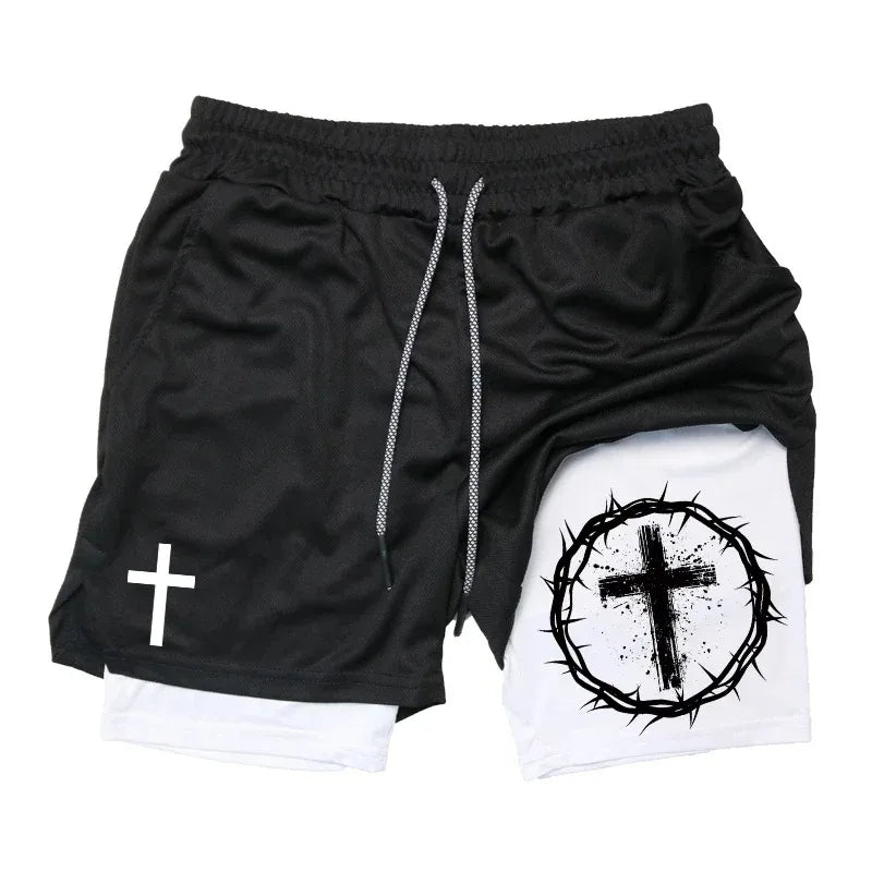 Fashion 2-in-1 Running Workout Shorts for Men Christian Gym Athletic Comfortable Shorts Phone Pocket Towel Loop Activewear Short