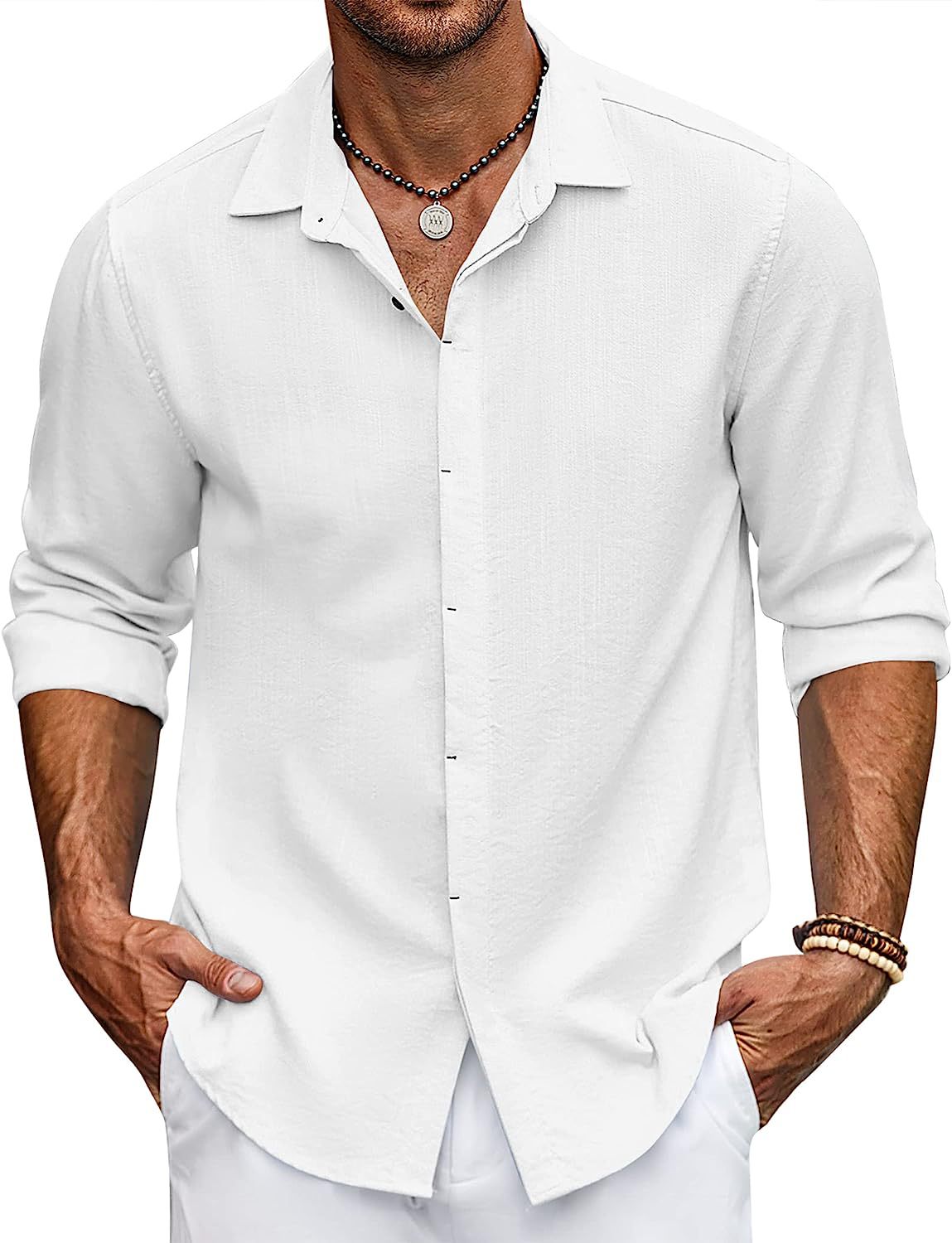 Solid-color collarless shirt