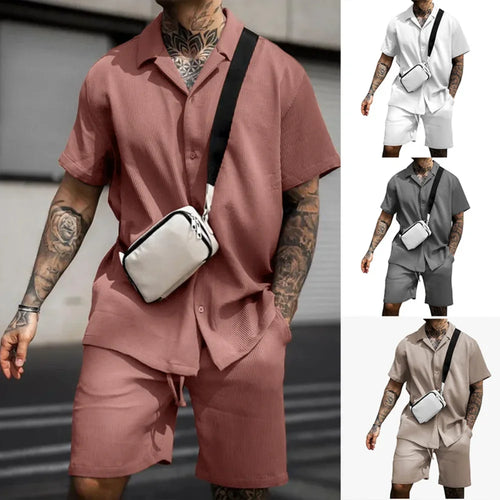 Button Short Sleeve Polo Shirt and Shorts