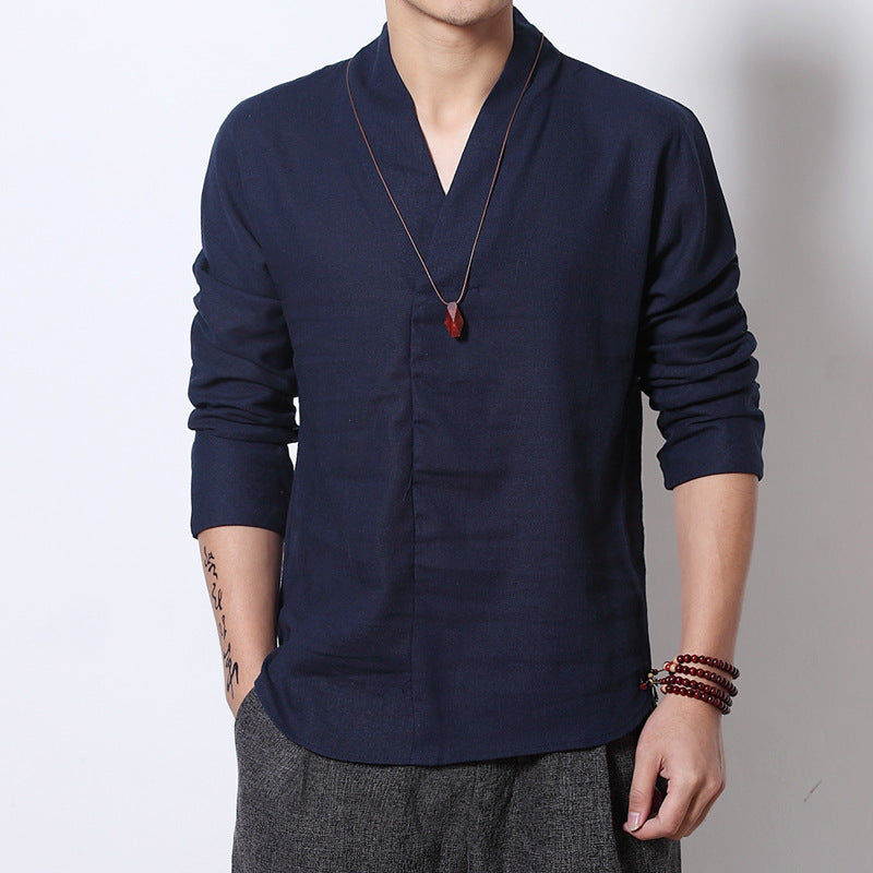 Mens Long Sleeve Linen Cotton Shirt