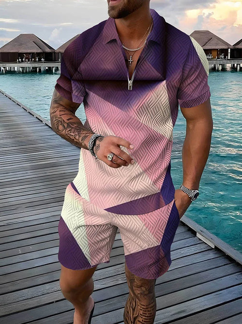 Casual Outdoor Travel Polo Shirt Shorts Suit