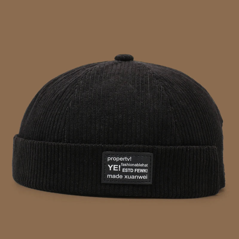 Autumn and winter corduroy brimless casual hat, personalized yuppie hat, men's and women's striped velvet melon skin hat