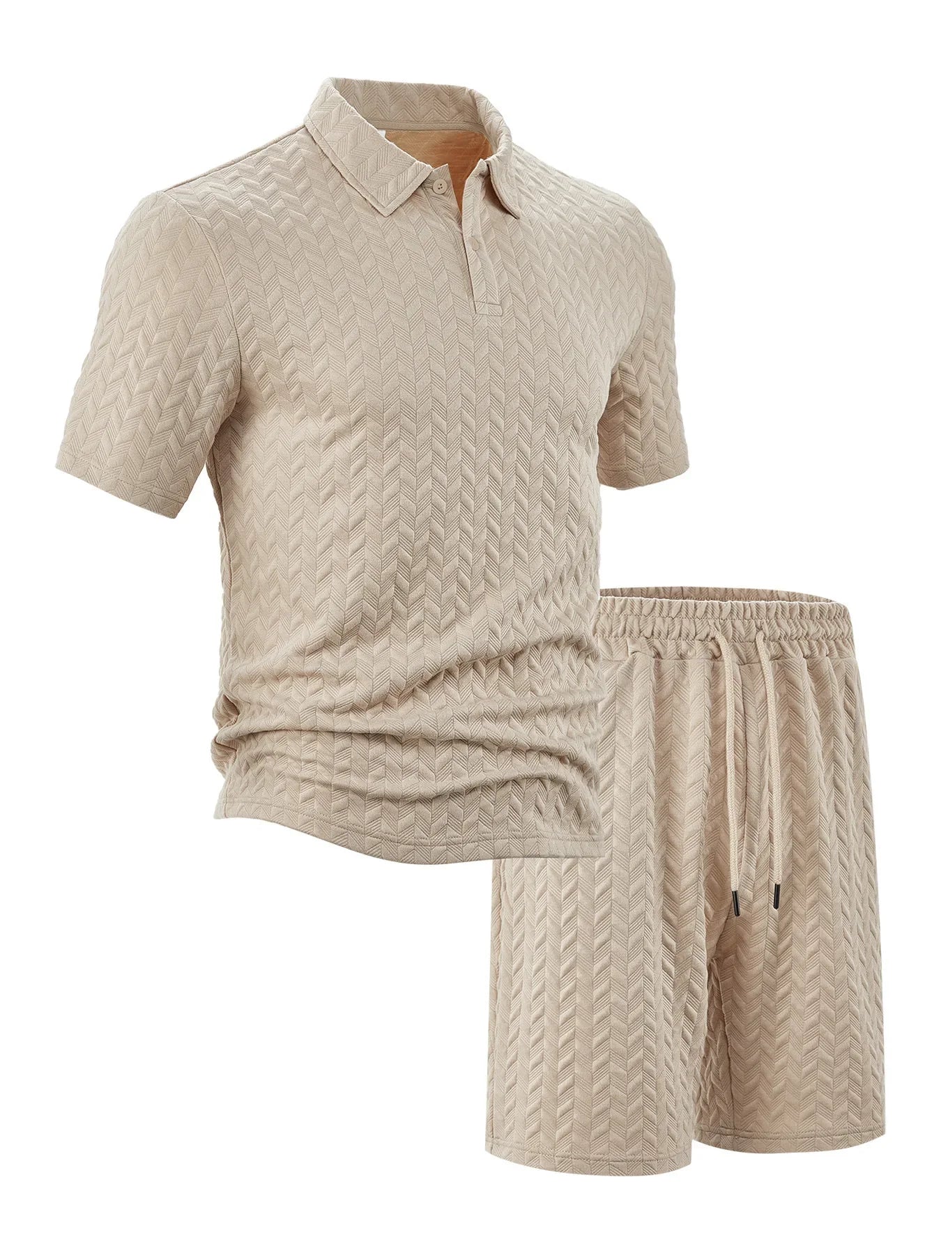 Men's new jacquard fabric summer short-sleeved and shorts set