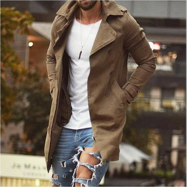Mid-Length Slim Fit Trench Coat for Men