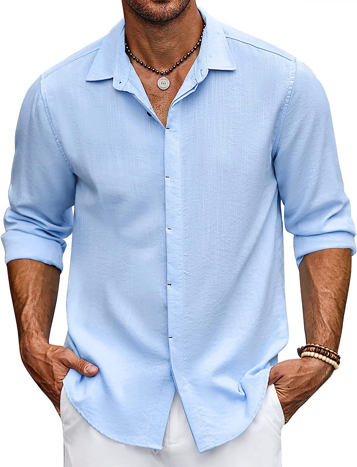 Solid-color collarless shirt
