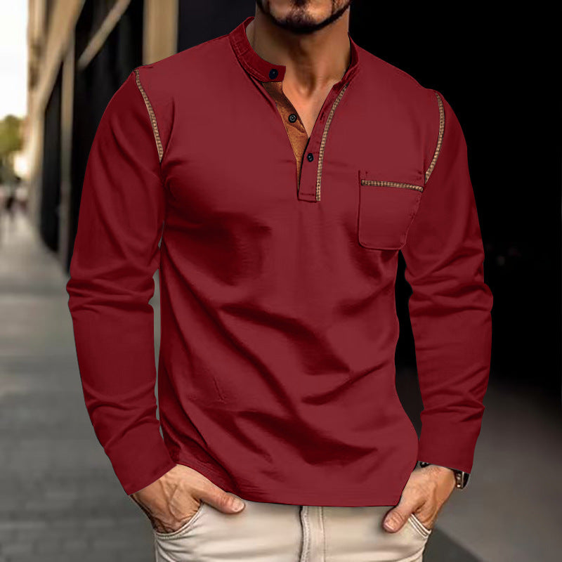 Men's Long Sleeve Stand Collar Polo Shirt