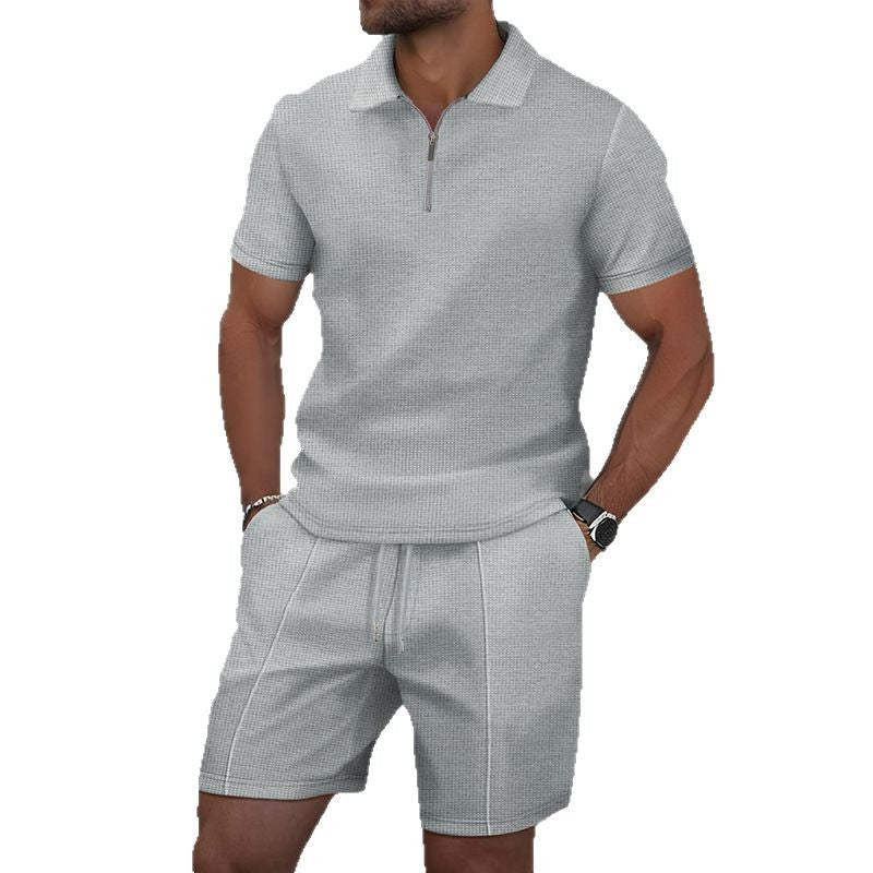 Waffle Fabric Men's Short Sleeve Polo Suit