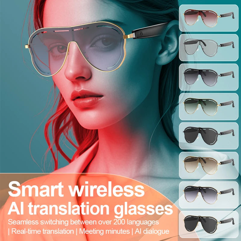 AI Smart Glasses RealTime Translation Bluetooth Sunglasses Hands-Free Call Music Voice Control Gradient Lens for Travel Business