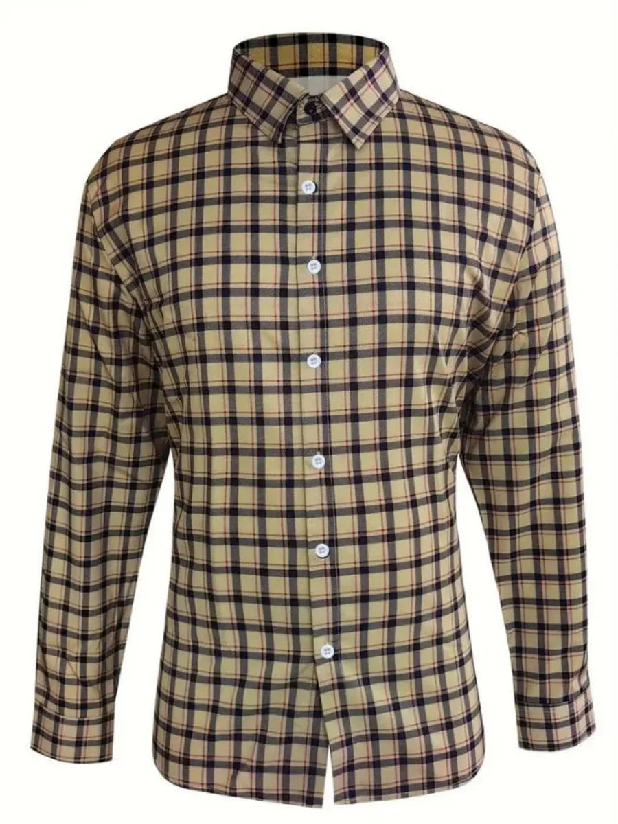 New men's spring-autumn check buttoned shirt
