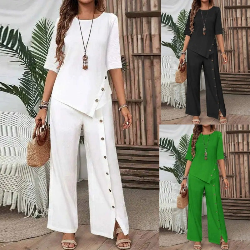 The loose two-piece women's half-sleeved shirt set