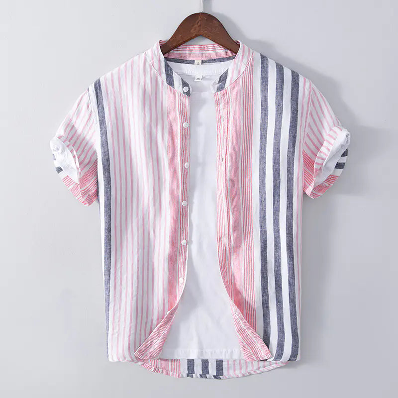Men's Summer Striped Linen Short Sleeve Shirt