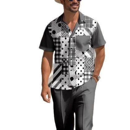 Men's Casual 3D Printed Shirt and Trousers Suit