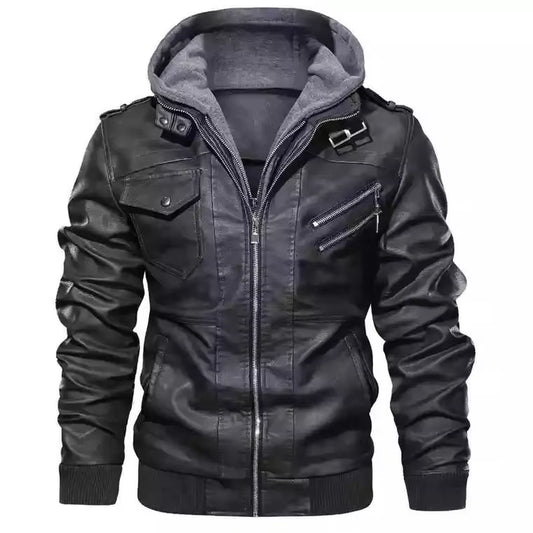   Leather   Hooded Jacket 